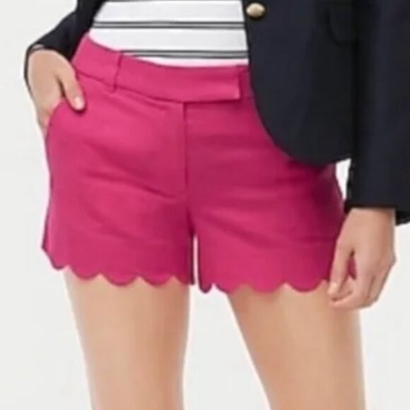 J. CREW Factory 4" Linen Cotton Scalloped Hem Short Solid Pink Preppy Shorts 8 - Picture 5 of 16
